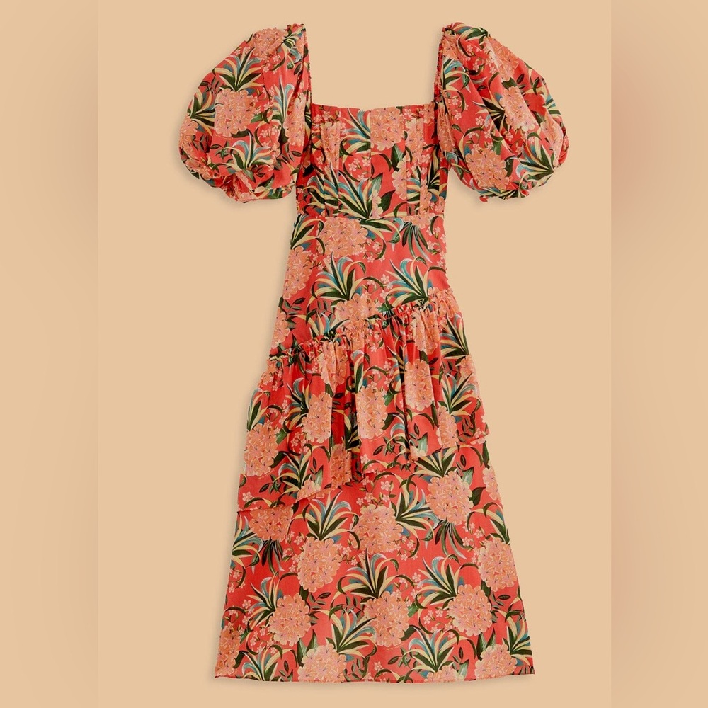 NWT Farm Rio Floral Puff Sleeve Dress, size XS
